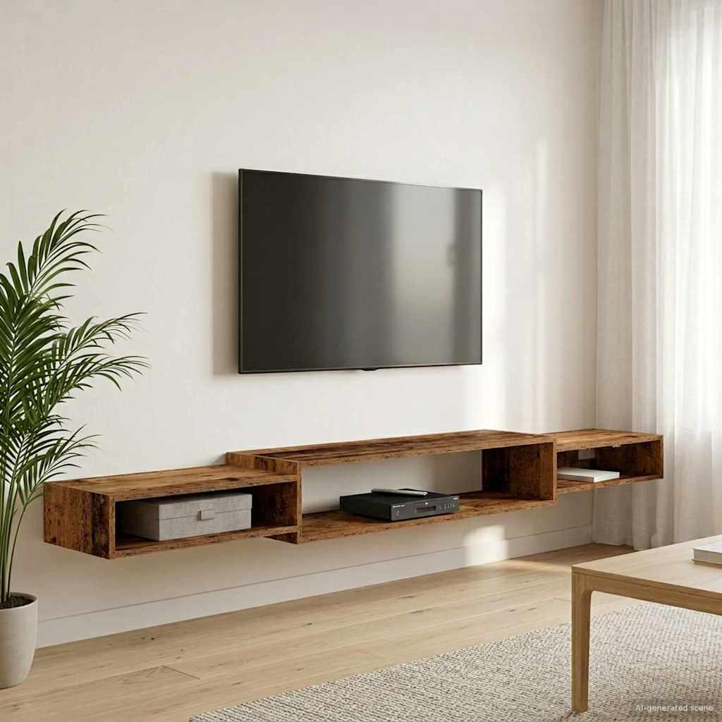Væghængt TV Skab Vægmonteret Gammelt træ 220 x 28 x 21 cm
