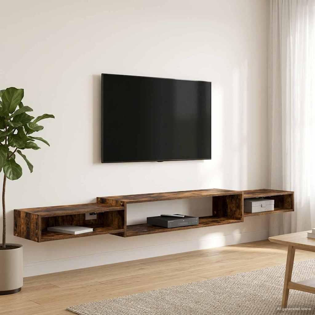 Væghængt TV Skab Vægmonteret Røget eg 220 x 28 x 21 cm