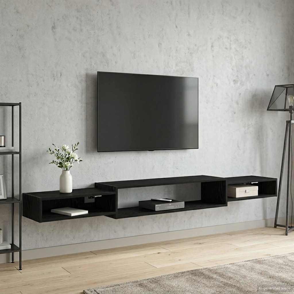 Væghængt TV Skab Vægmonteret Sort eg 220 x 28 x 21 cm