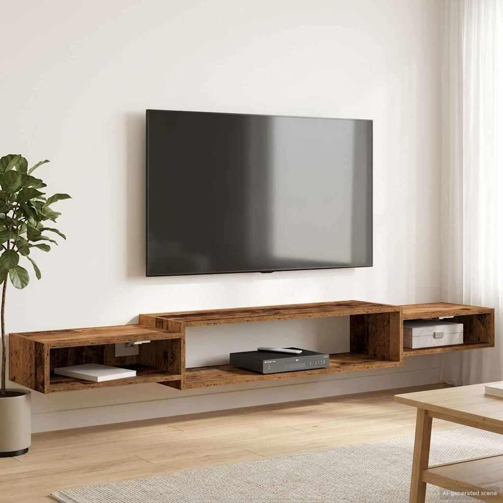 Væghængt TV Skab Vægmonteret Gammelt træ 180 x 28 x 21 cm