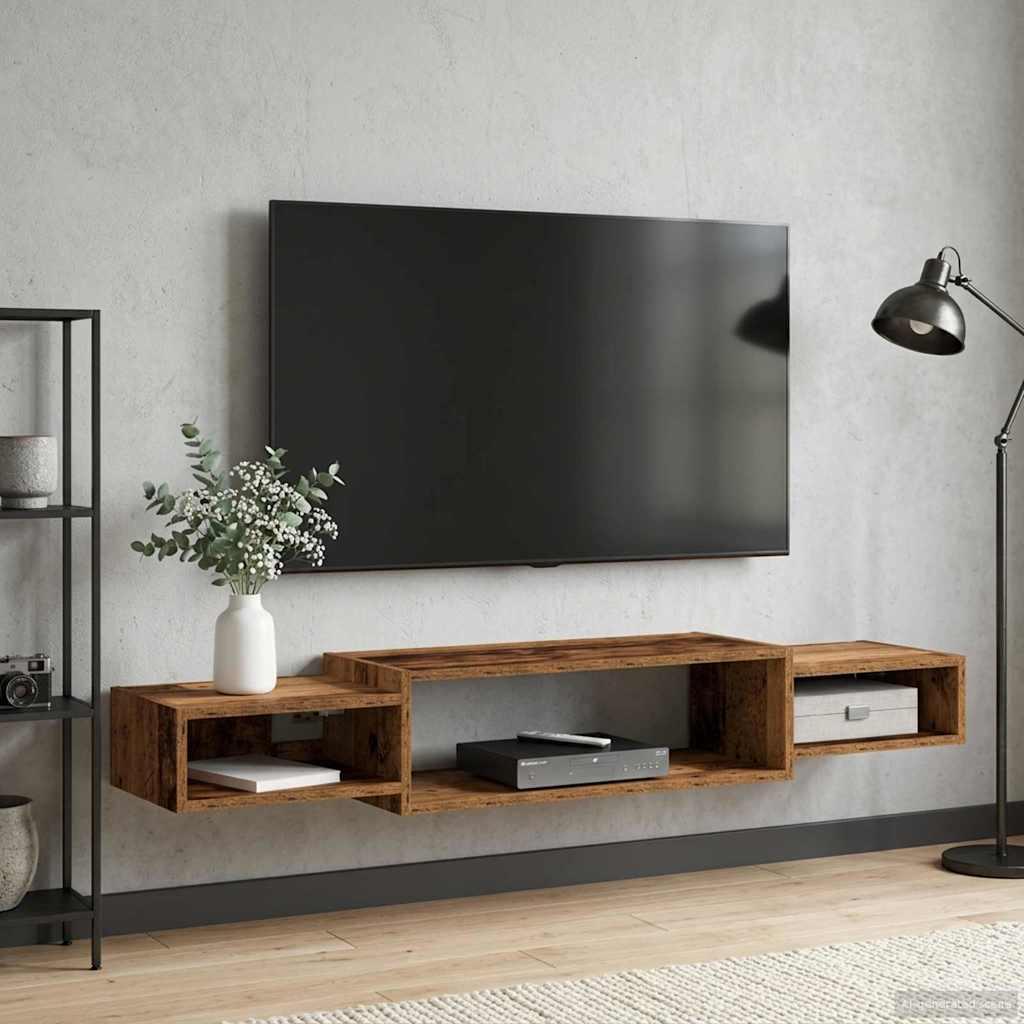 Væghængt TV Skab Vægmonteret Gammelt træ 140 x 28 x 21 cm