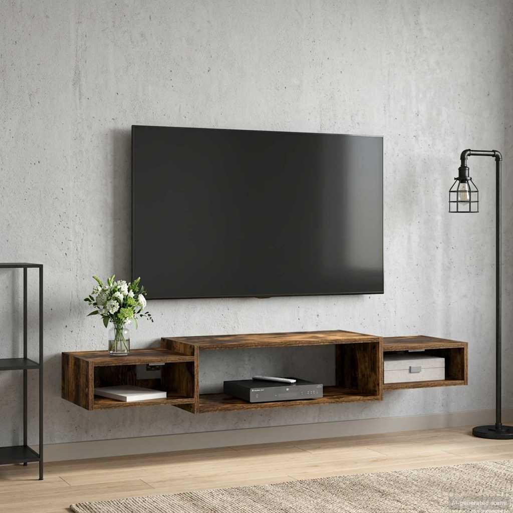 Væghængt TV Skab Vægmonteret Røget eg 140 x 28 x 21 cm