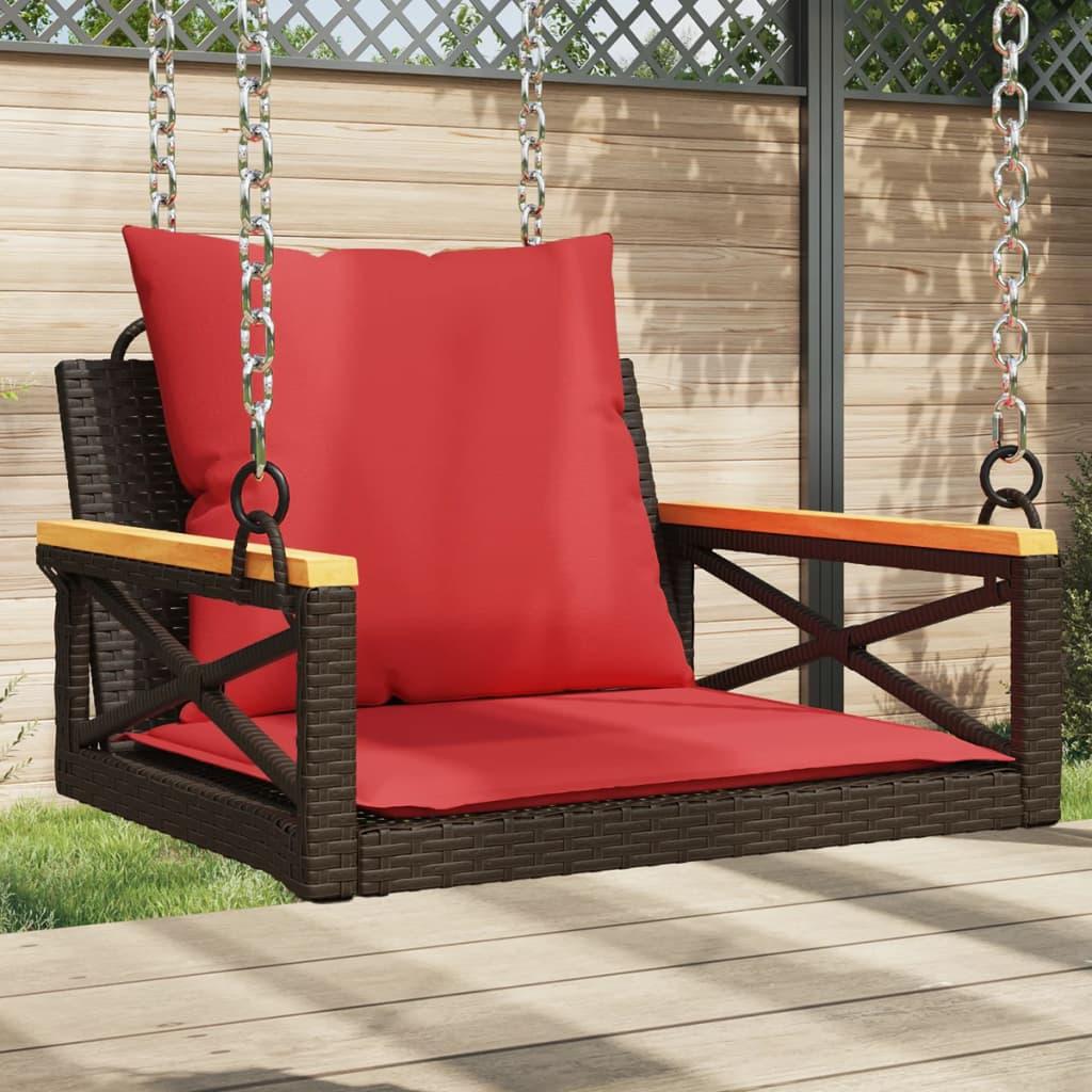 Gyngebænk med hynder 63x62x40 cm polyrattan brun