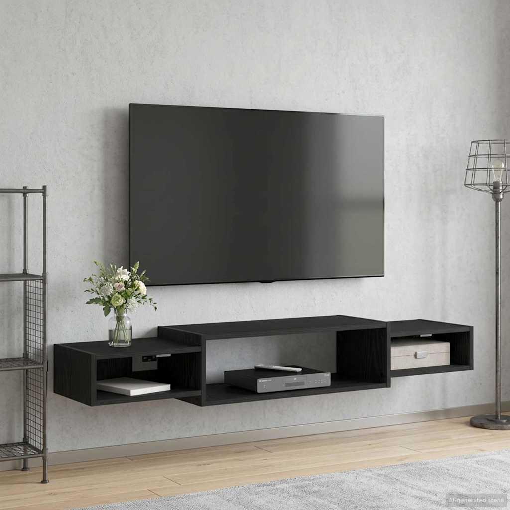 Væghængt TV Skab Vægmonteret Sort eg 140 x 28 x 21 cm