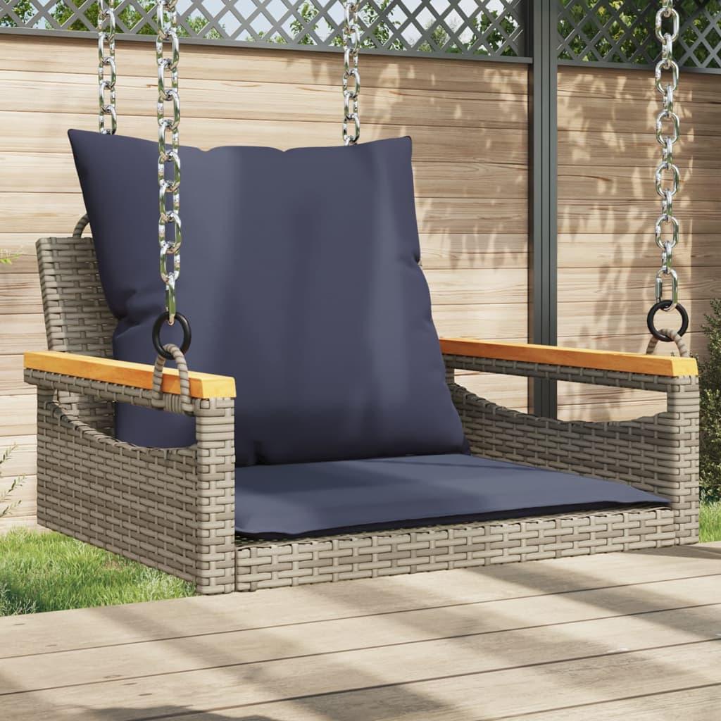 Gyngebænk med hynder 63x62x40 cm polyrattan grå