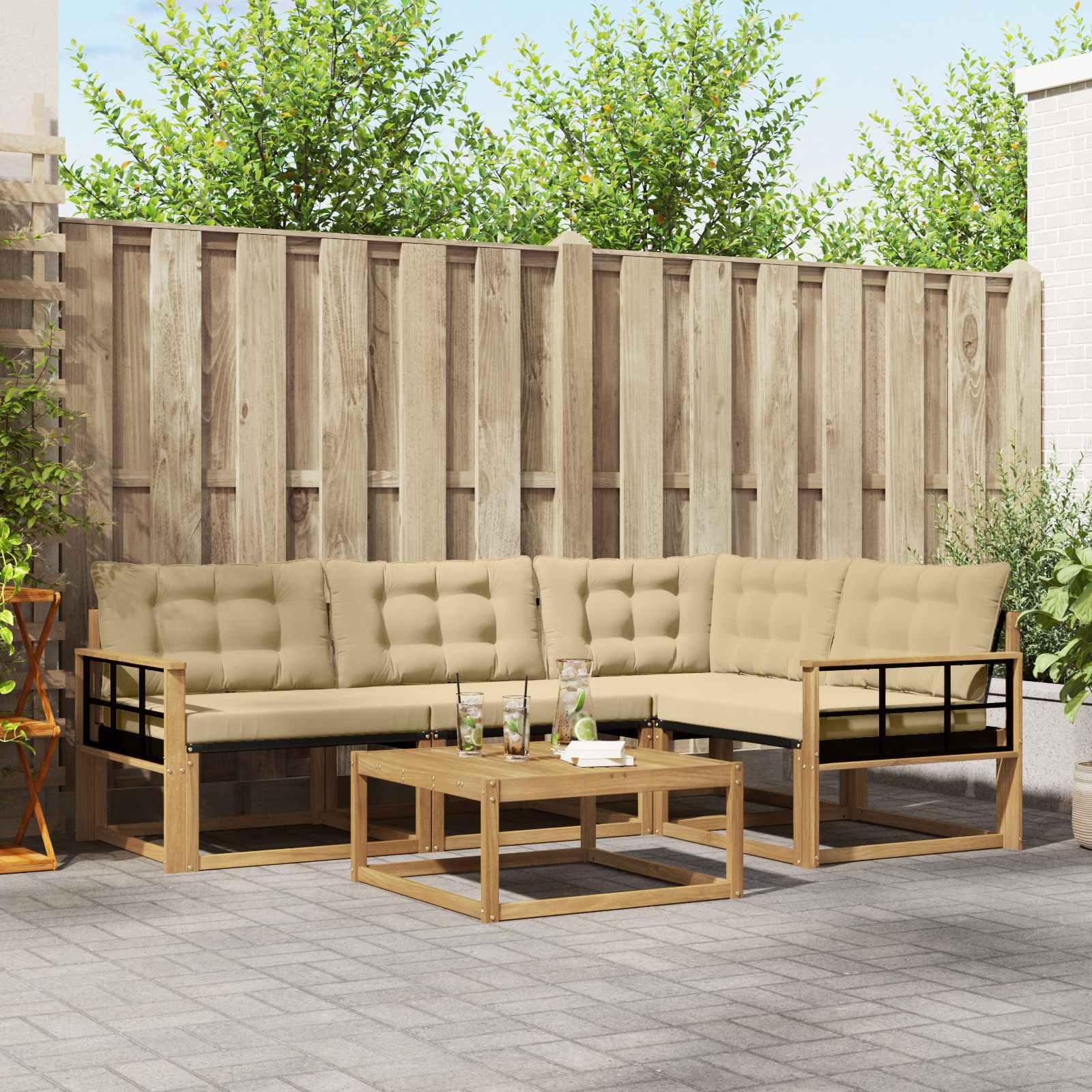 Udendørs sofagruppe i akacietræ - 5 dele, hvid/beige, modulopbygget