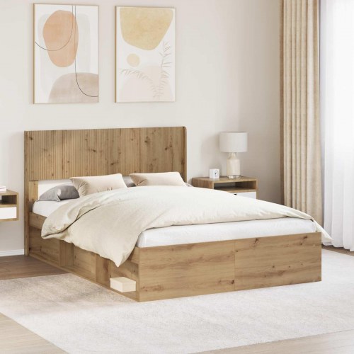 Sengestel med opbevaring og hovedgærde - Artisan eg 120 x 190 cm