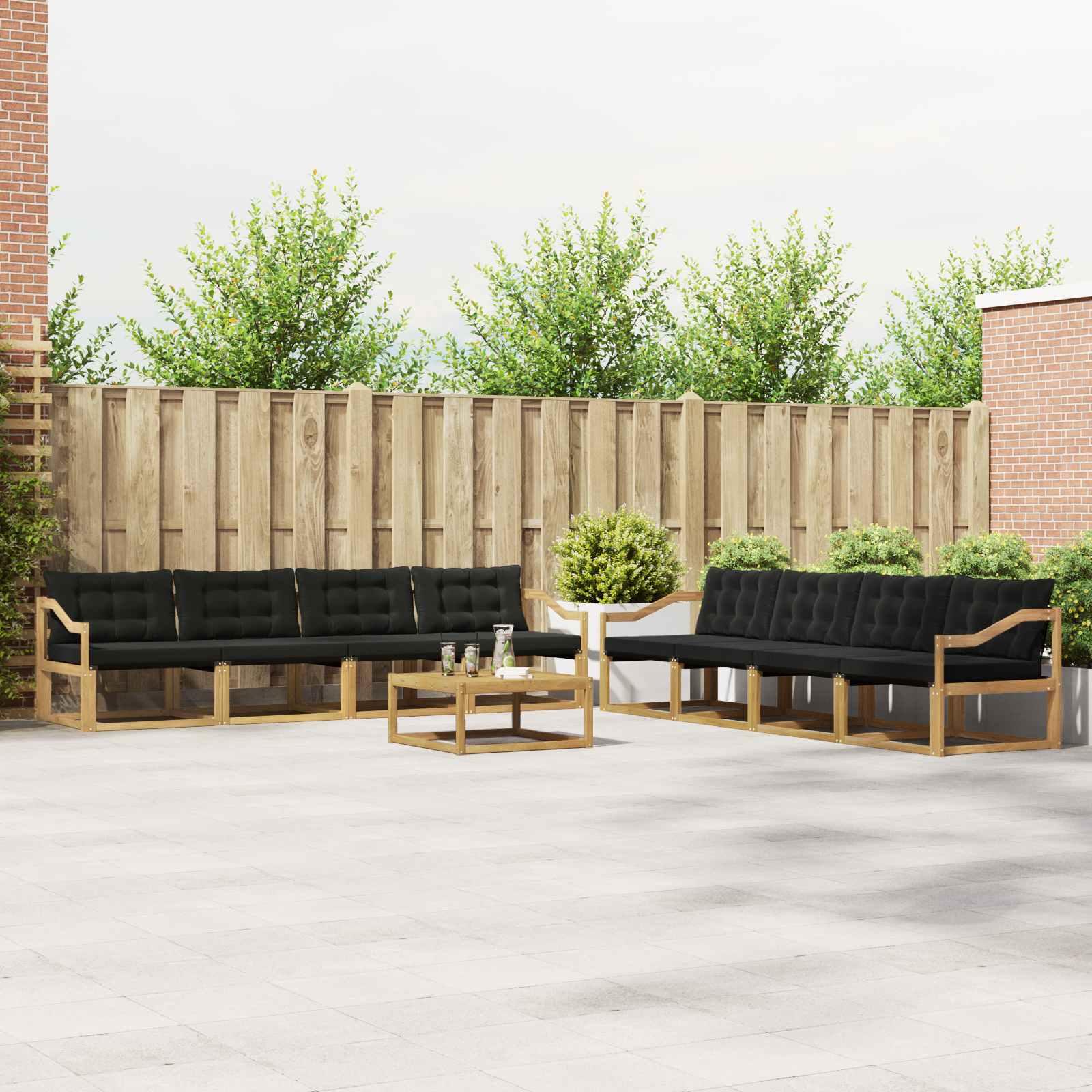 Udendørs sofagruppe i akacietræ - 9 dele, hvid/sort, modulopbygget