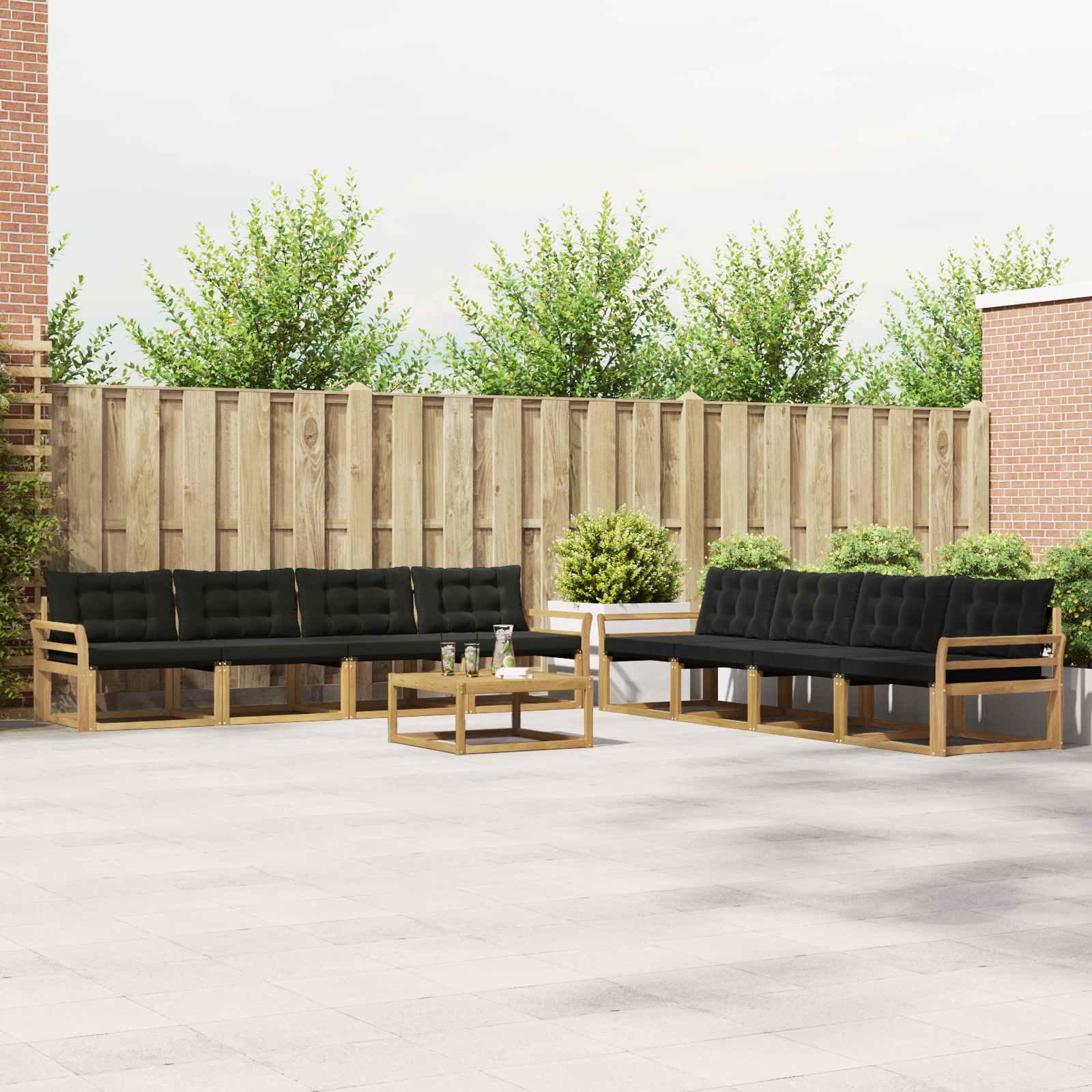 Udendørs sofagruppe i akacietræ - 9 dele, hvid/sort, modulopbygget