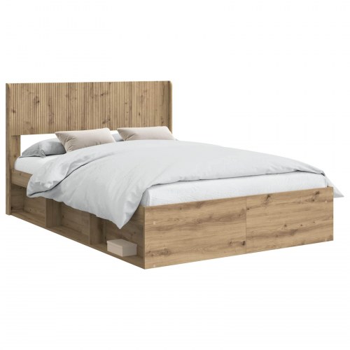 Sengestel med opbevaring og hovedgærde - Artisan-eg 140 x 190 cm