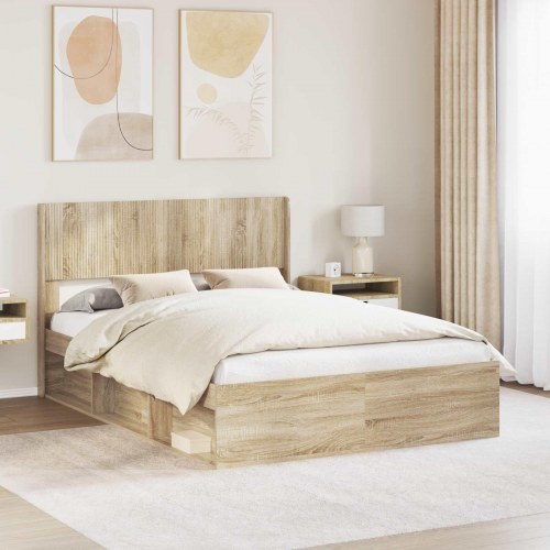 Sengestel med opbevaring og hovedgærde Sonoma-eg 140 x 190 cm
