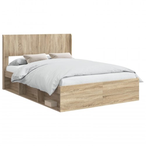 Sengestel med opbevaring og hovedgærde Sonoma-eg 140 x 190 cm
