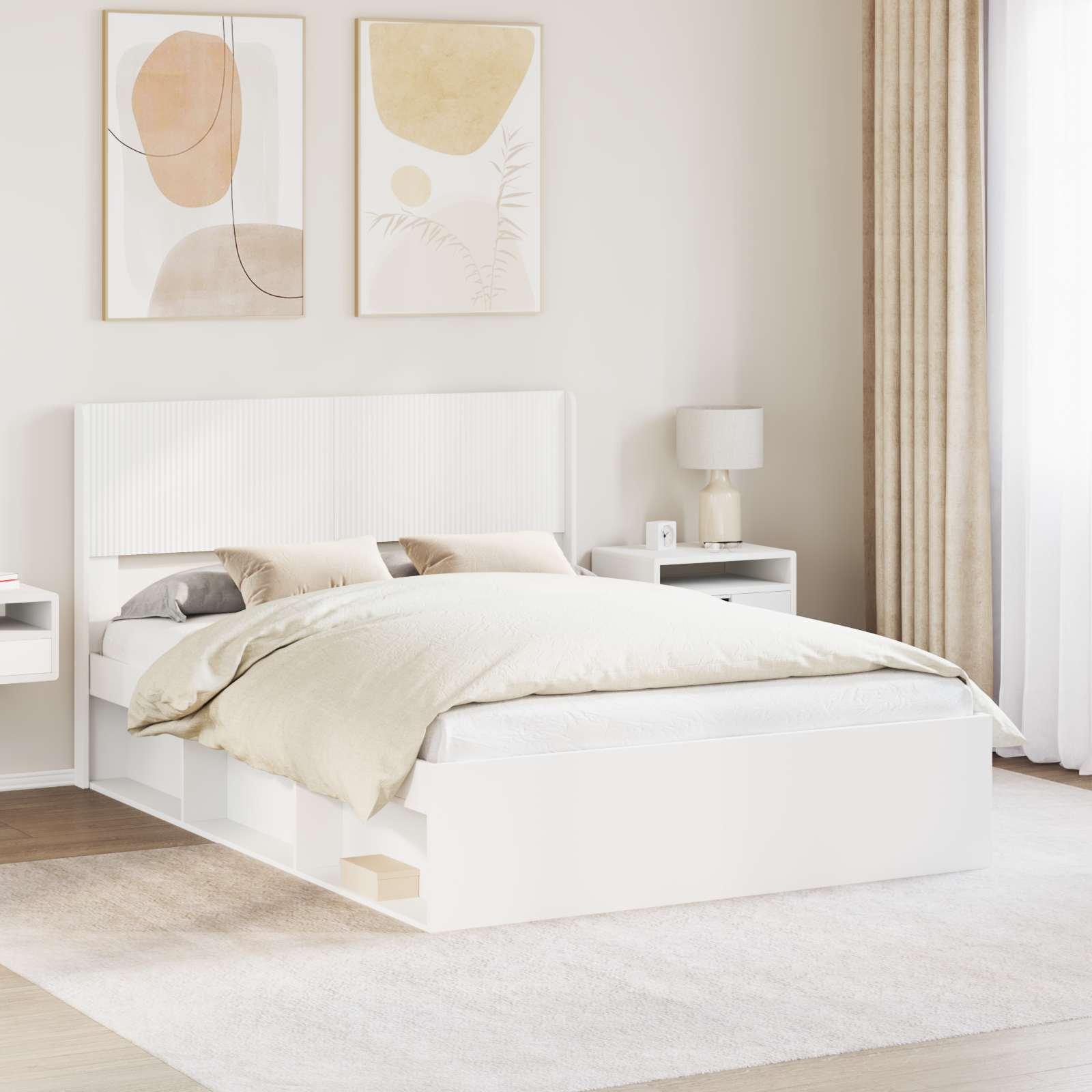 Sengestel med opbevaring og hovedgærde Hvid 160 x 200 cm