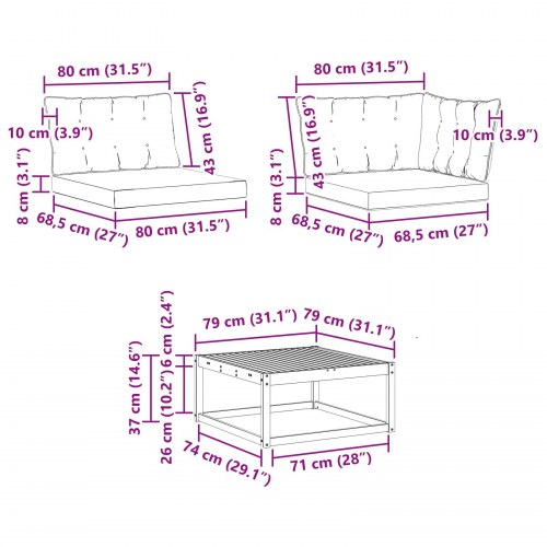 Udendørs sofagruppe 8 stk Hvid og sort 79 x 79 x 37 cm