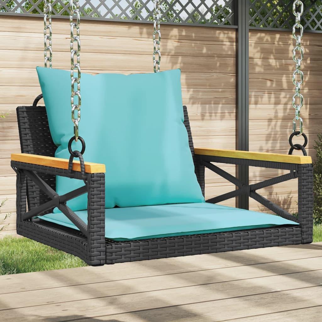 Gyngebænk med hynder 63x62x40 cm polyrattan sort