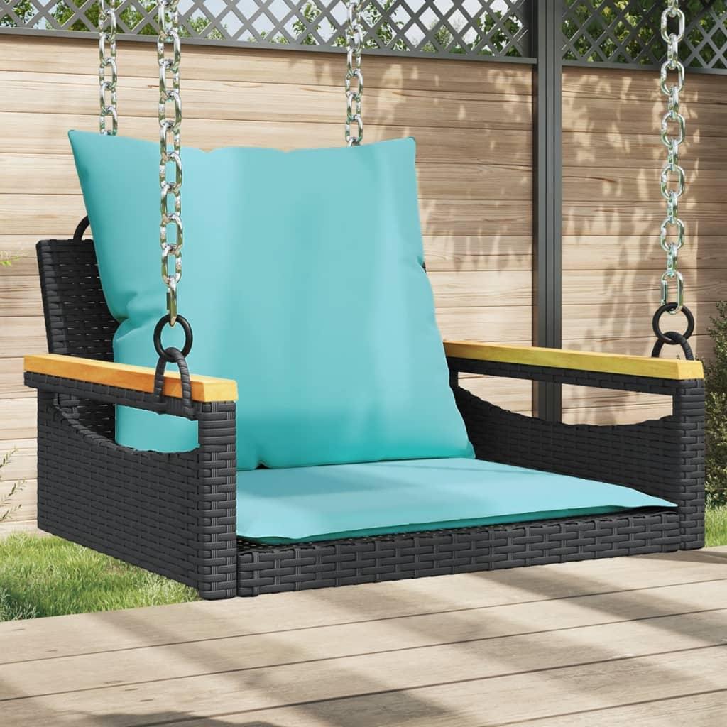 Gyngebænk med hynder 63x62x40 cm polyrattan sort