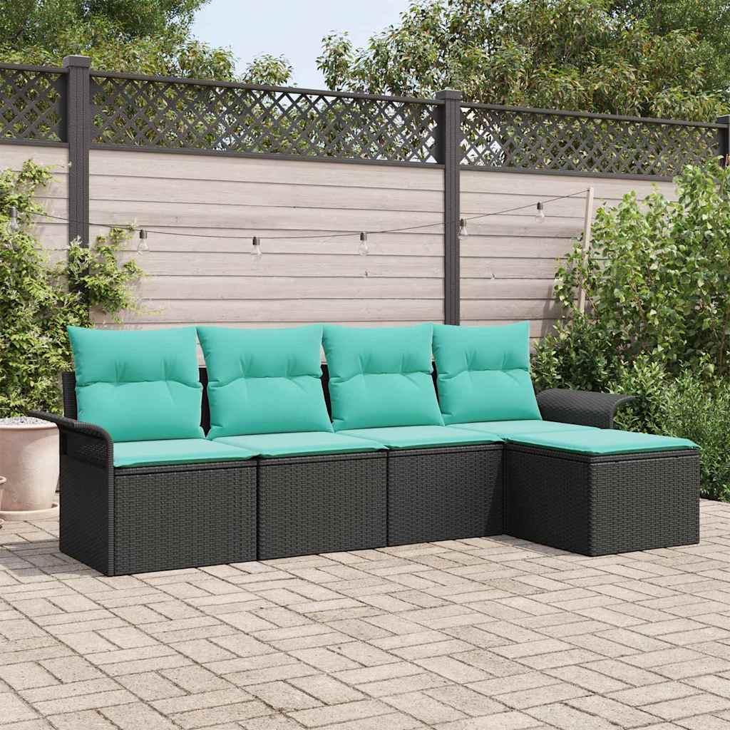 Havesofa Sæt med pude 5 stk Sort polyrattan
