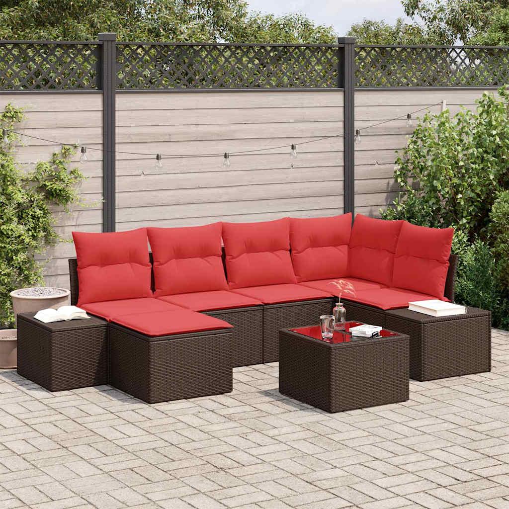 Havesofa Sæt med pude 7 stk Brun polyrattan