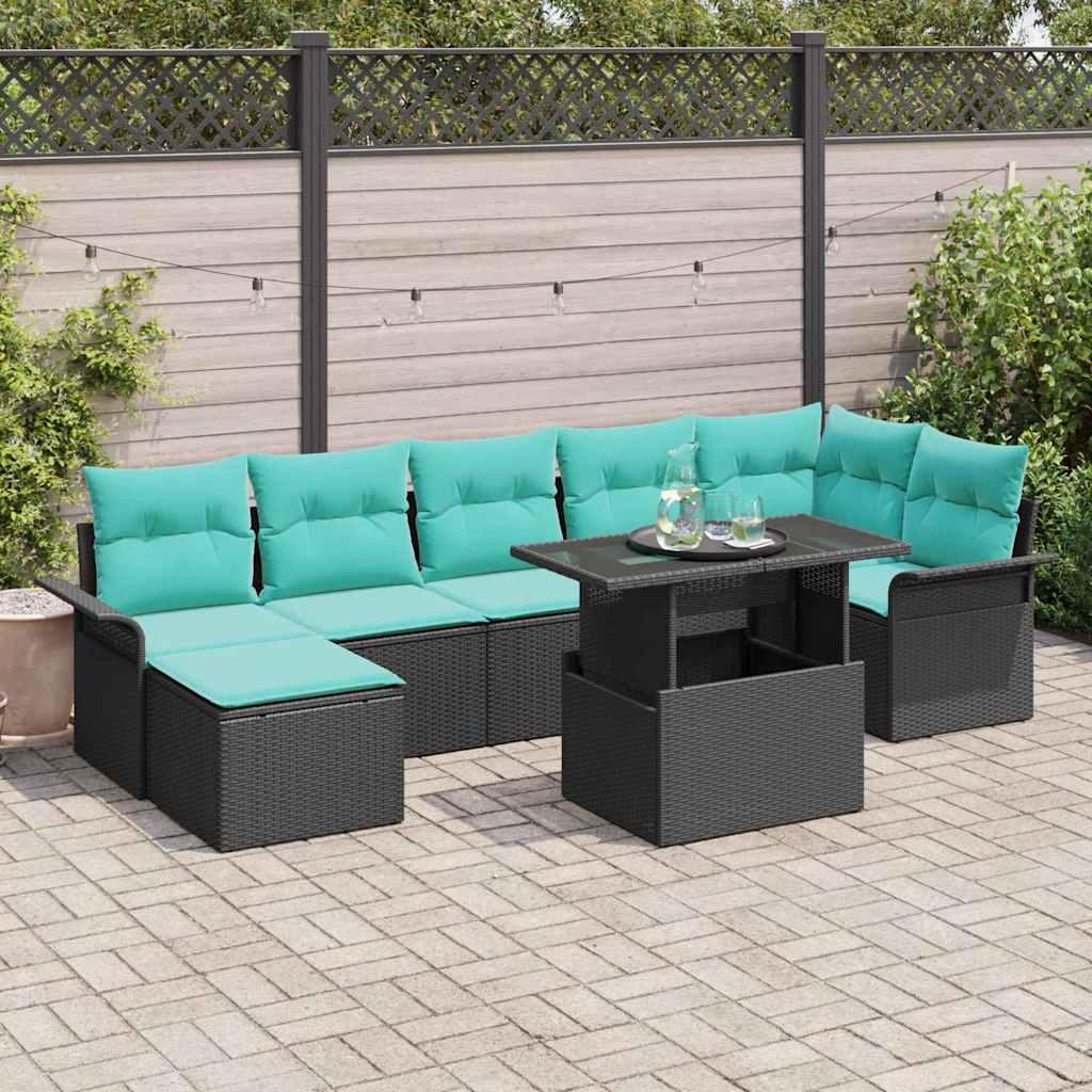 Havesofa sæt med puder 8 dele i sort polyrattan