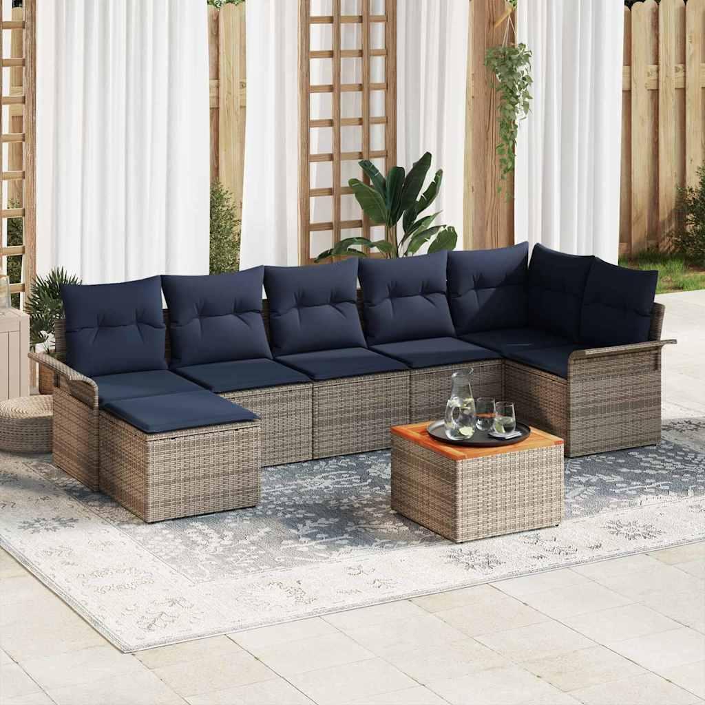 Havesofa Sæt med opbevaring 8 stk Grå og Marineblå polyrattan