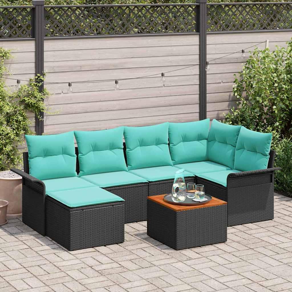Havesofa Sæt med opbevaring 7 stk Sort og turkis polyrattan