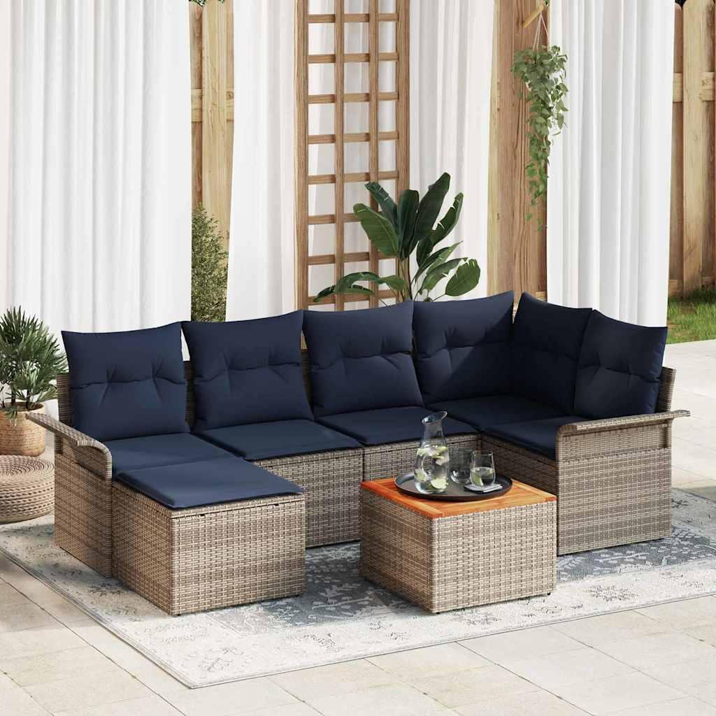 Havesofa Sæt med opbevaring 7 stk Grå og Marineblå polyrattan