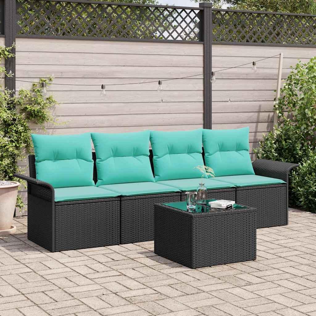 Sofa Sæt med pude 5 stk Sort polyrattan