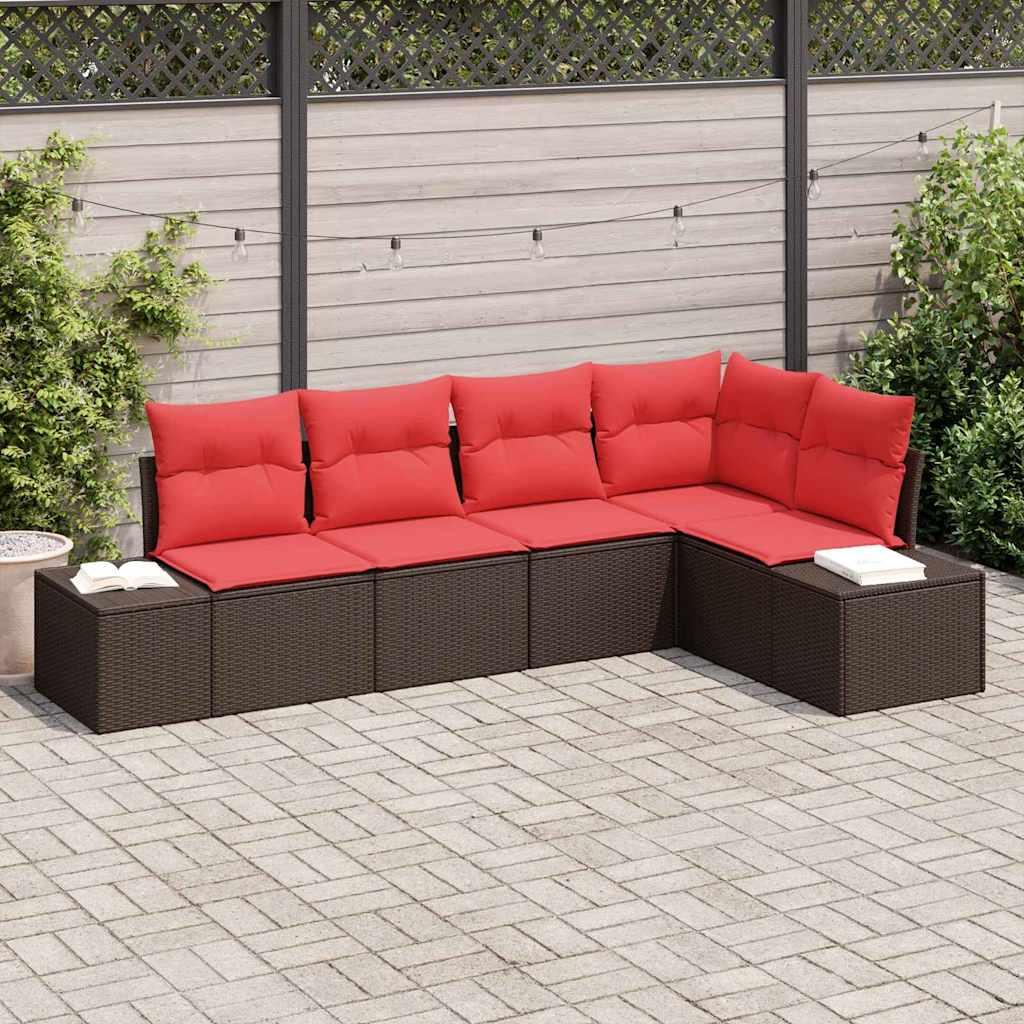 Havesofa Sæt med pude 5 stk Brun polyrattan