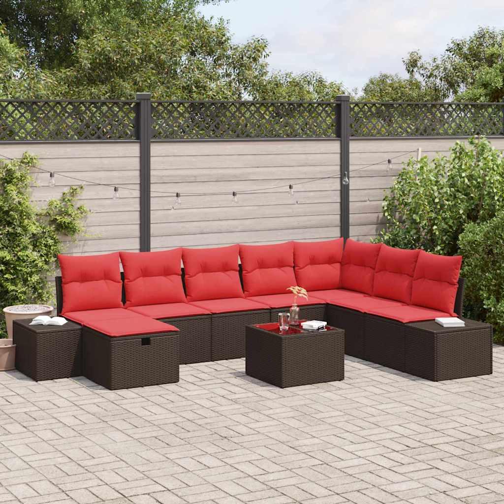 Havesofa Sæt med pude 9 stk Brun polyrattan