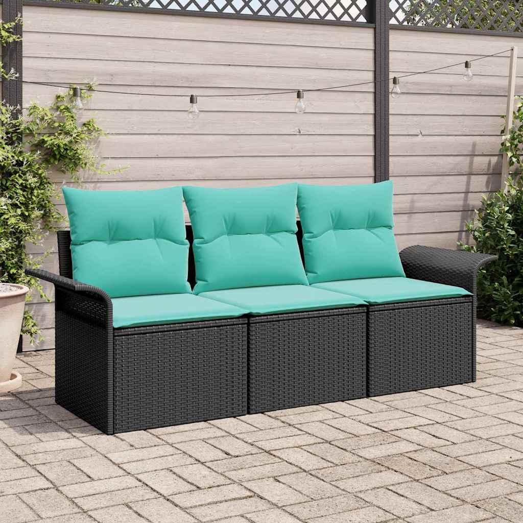 Sofa Sæt med pude 3 stk Sort og Blå polyrattan