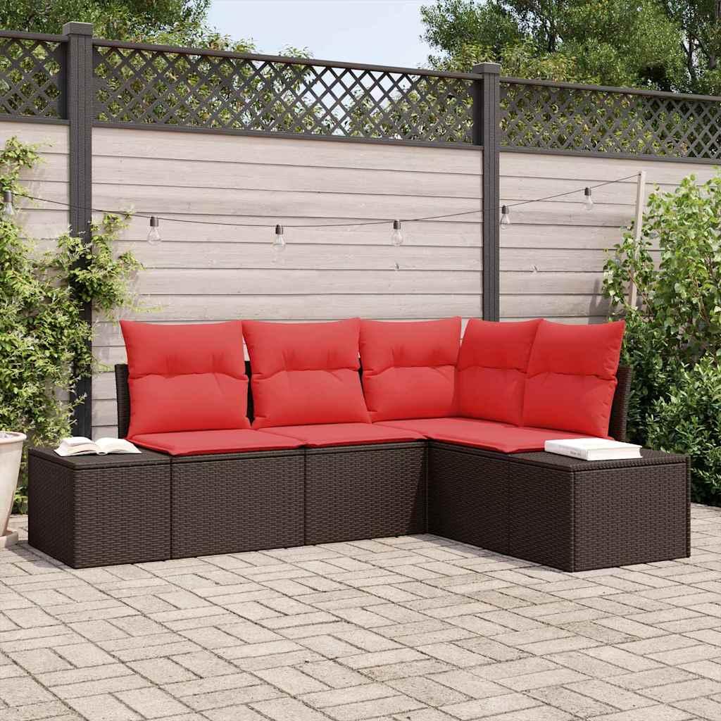Havesofa Sæt med pude 4 stk Brun polyrattan