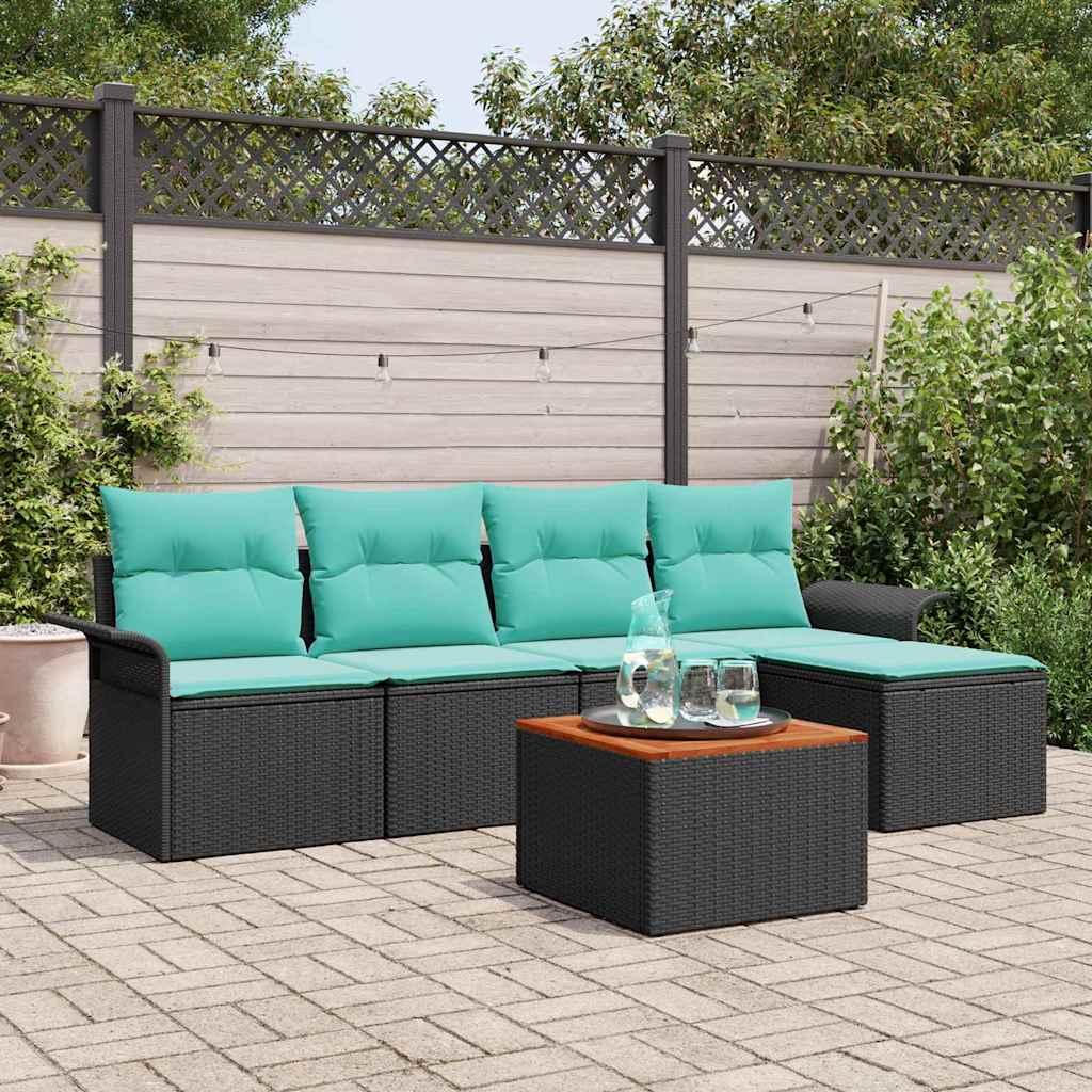 Havesofa Sæt med opbevaring 6 stk Sort og turkis polyrattan