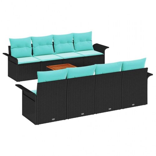 Havesofa Sæt med opbevaring 9 stk Sort og turkis polyrattan