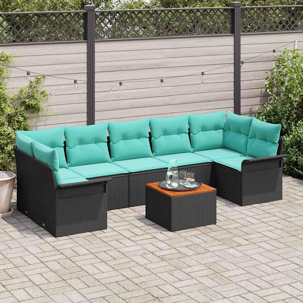 Havesofa Sæt med opbevaring 8 stk Sort og turkis polyrattan