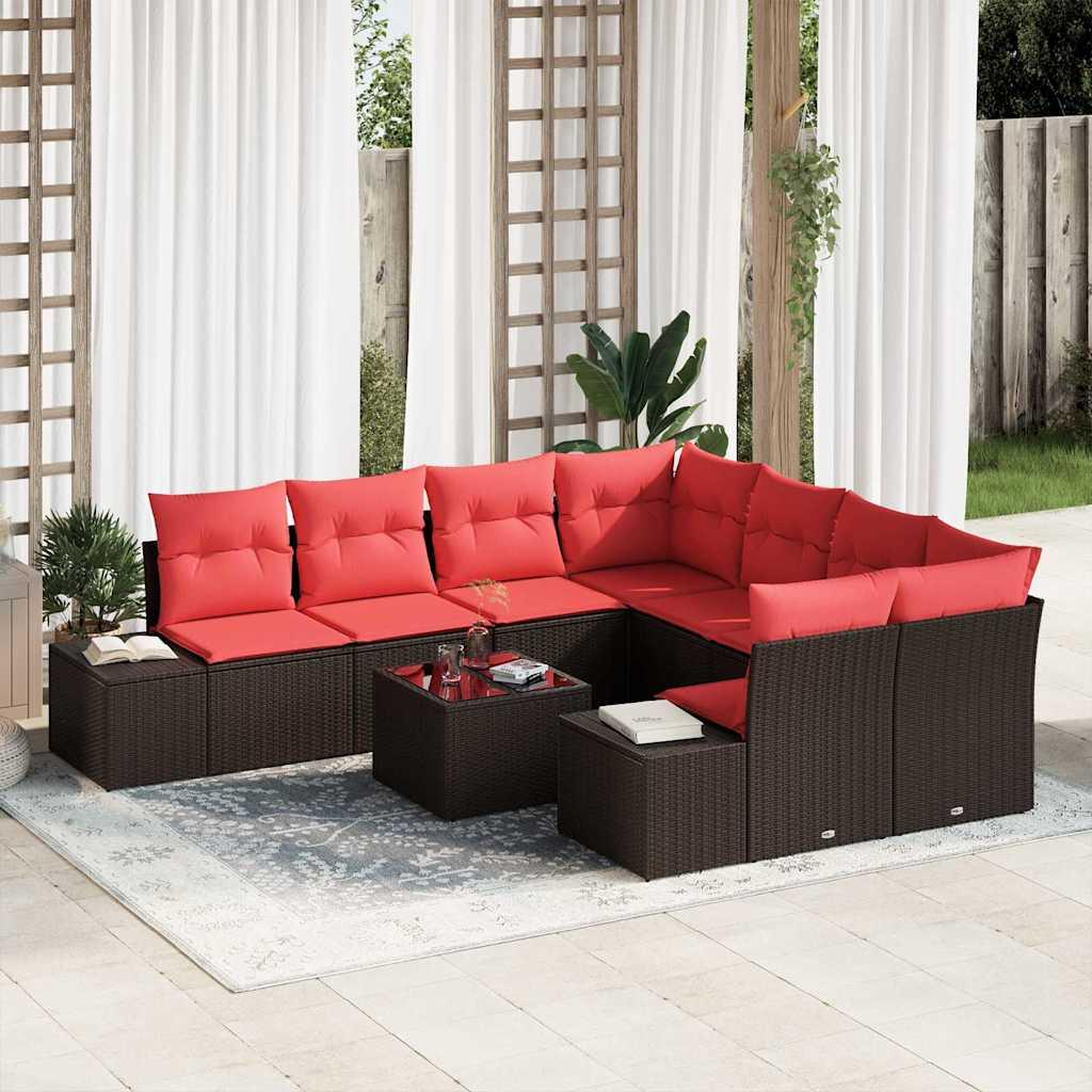 Havesofa Sæt med pude 9 stk Brun polyrattan