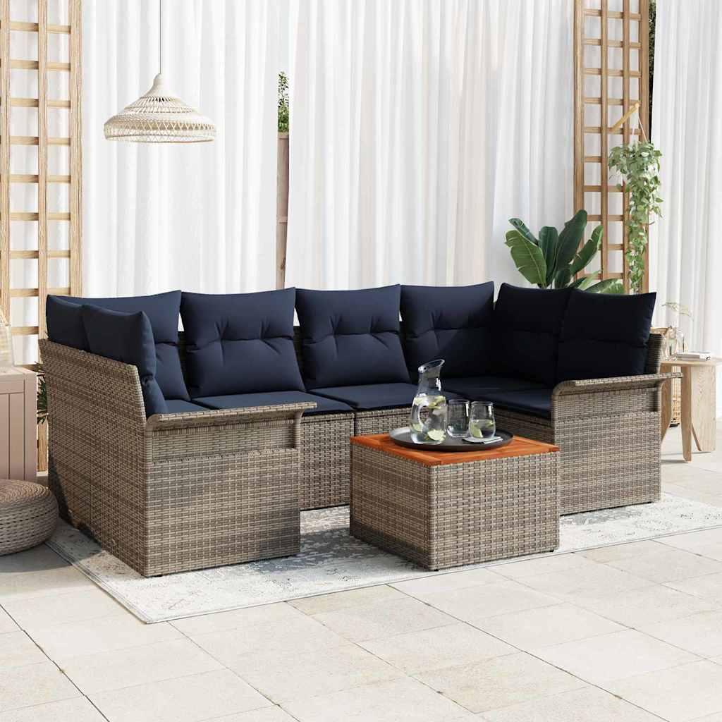 Havesofa Sæt med opbevaring 7 stk Grå og Marineblå polyrattan