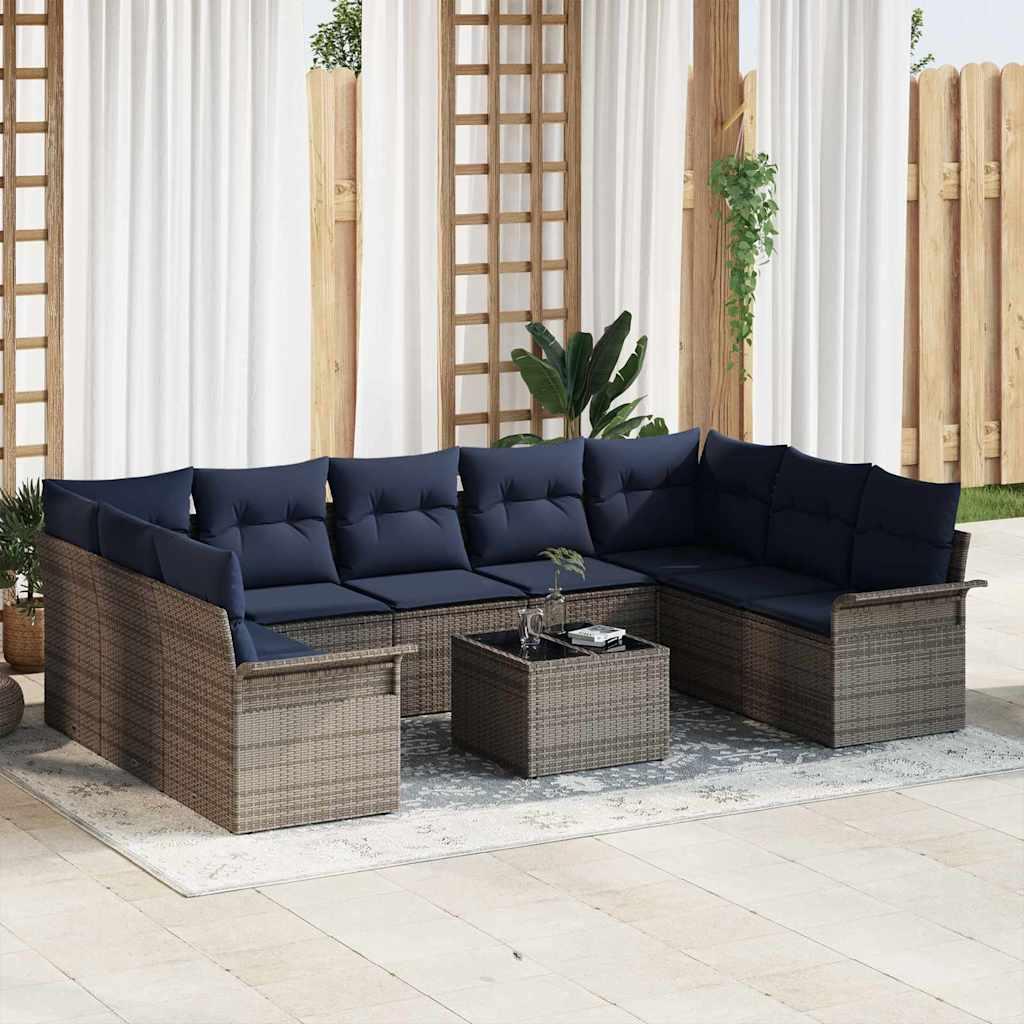 Havesofa Sæt med opbevaring 10 stk Grå polyrattan