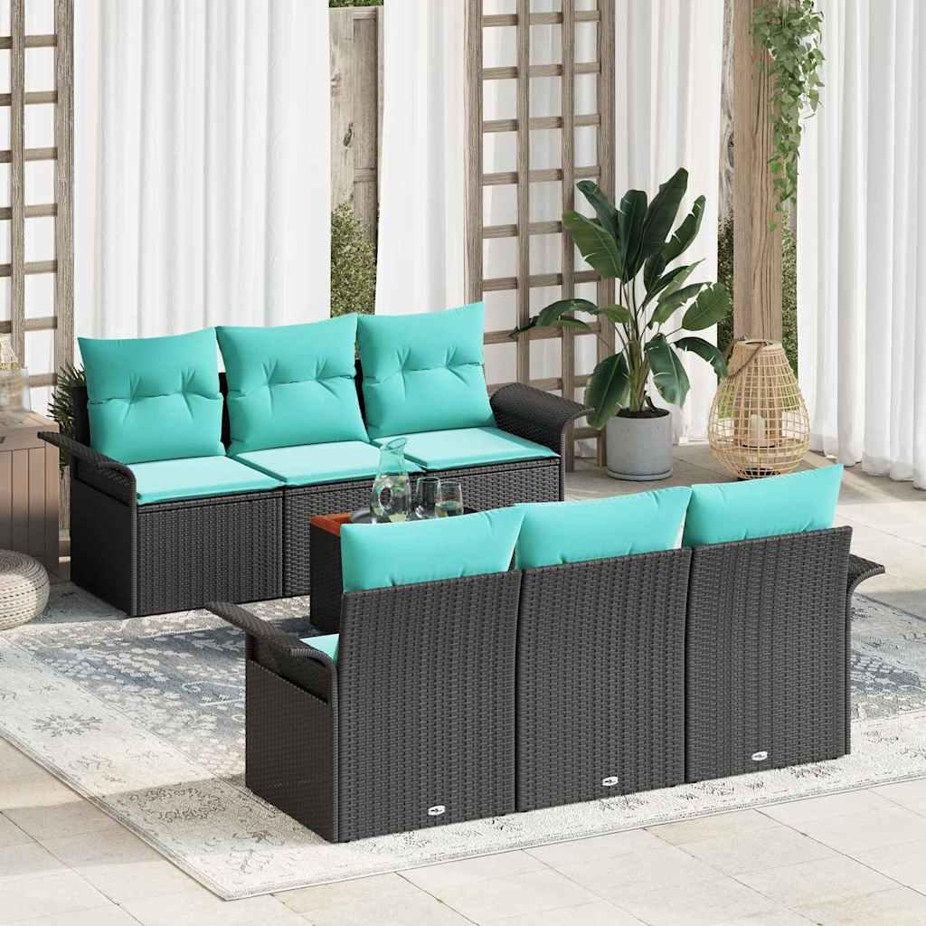 Havesofa Sæt med opbevaring 7 stk Sort og turkis polyrattan