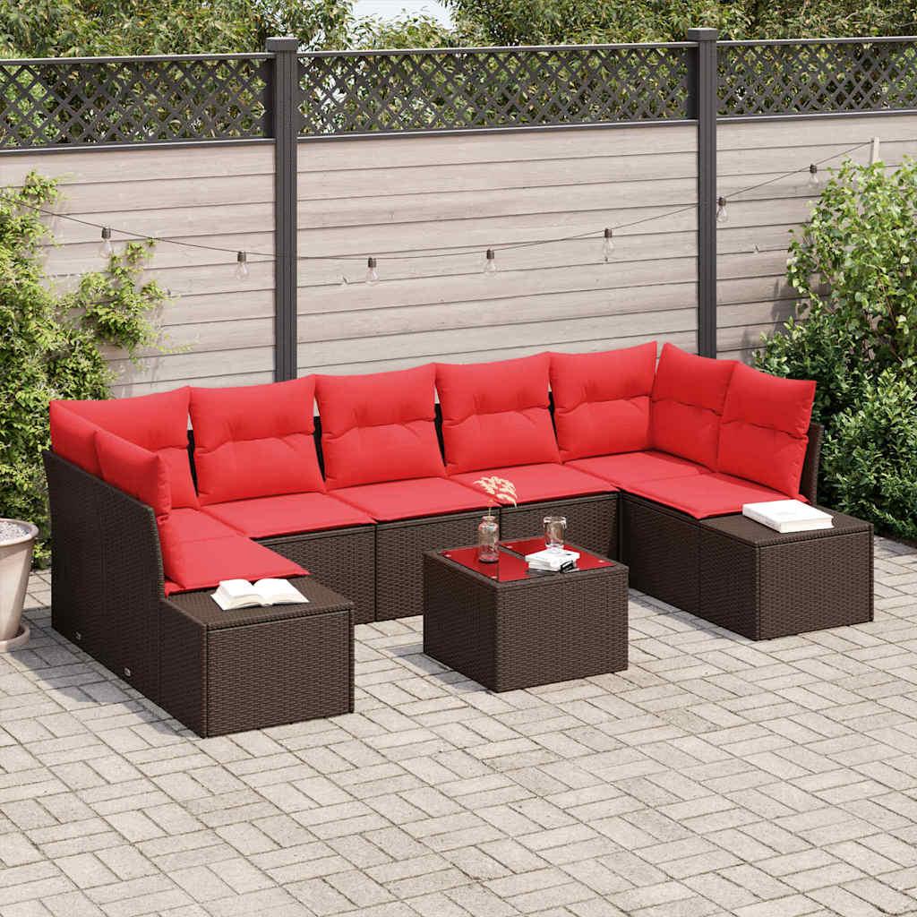 Havesofa Sæt med pude 8 stk Brun polyrattan