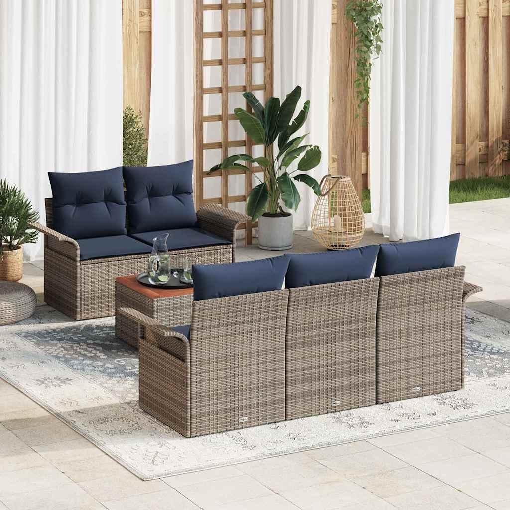 Havesofa Sæt med opbevaring 6 stk Grå og Marineblå polyrattan