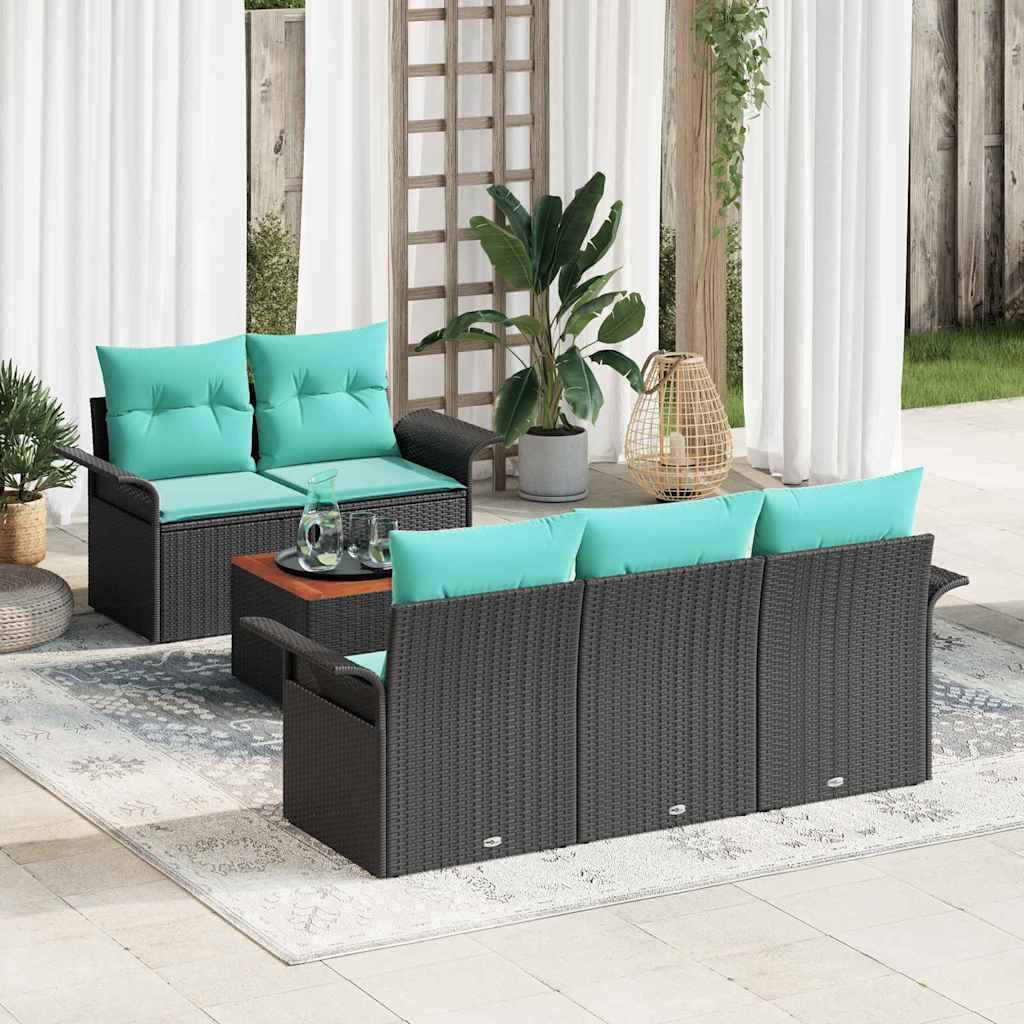 Havesofa Sæt med opbevaring 6 stk Sort og turkis polyrattan