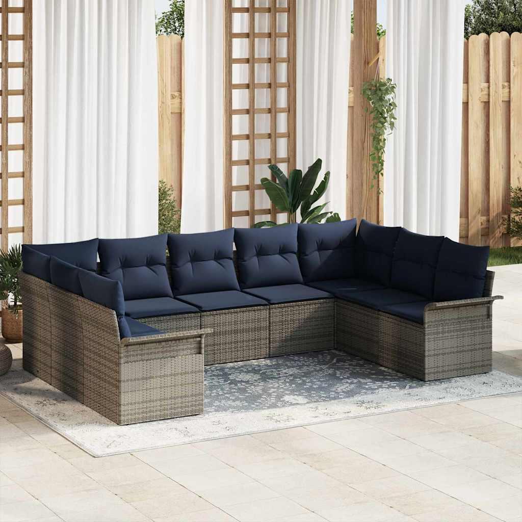 Modulært havesofa sæt med opbevaring - 9 pladser, lysegrå polyrattan