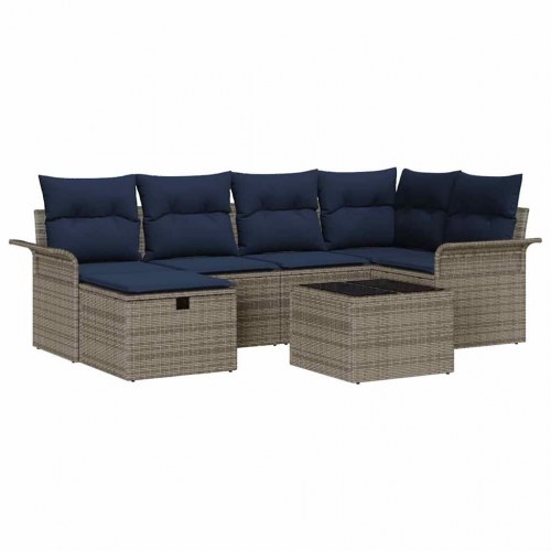 Havesofa Sæt med pude med opbevaring 7 stk Grå Poly rattan