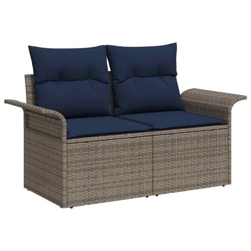 Havesofa Sæt med pude med opbevaring 7 stk Grå Poly rattan