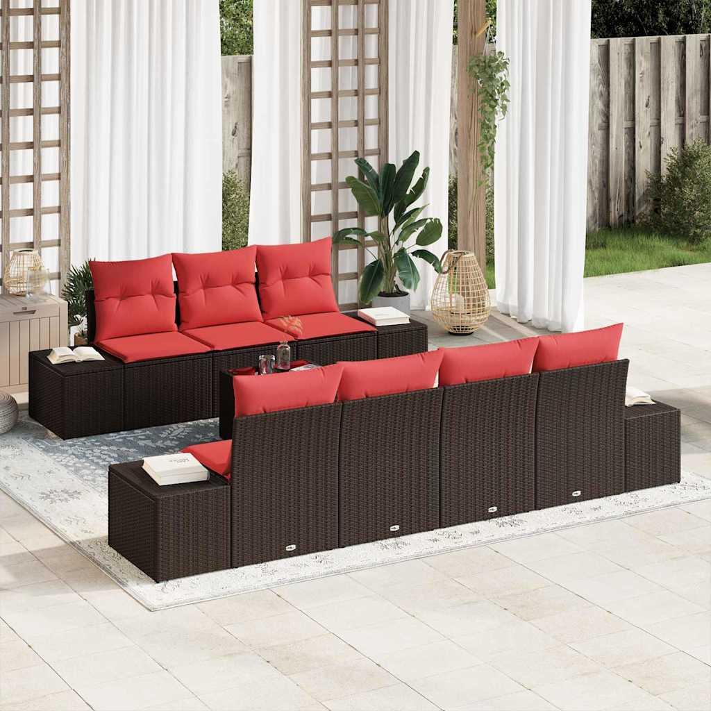Havesofa Sæt med pude 8 stk Brun polyrattan