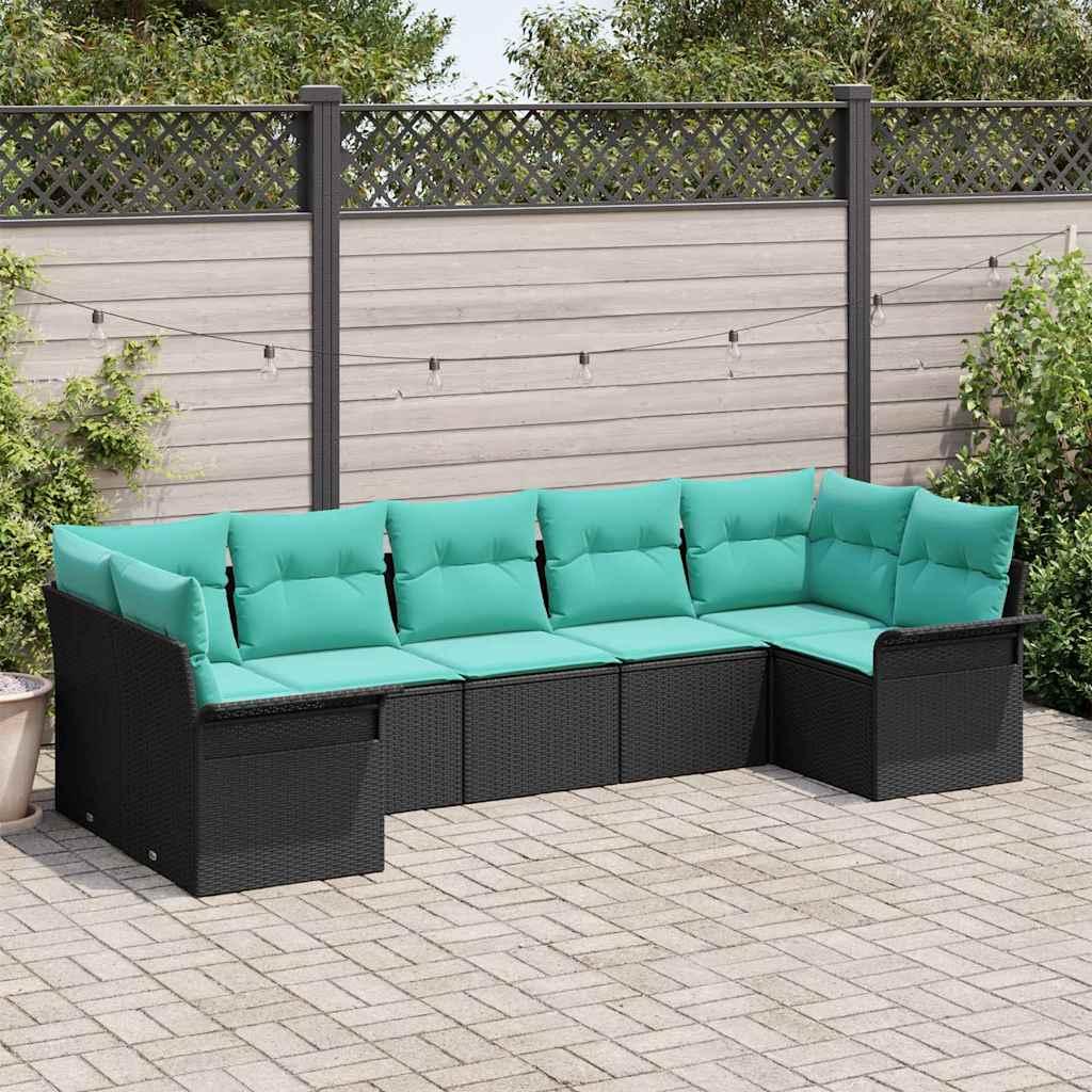 Havesofa Sæt med opbevaring 7 stk Sort Poly rattan