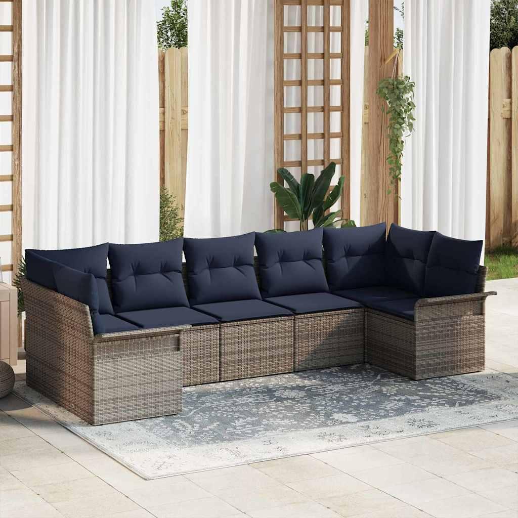Havesofa Sæt med opbevaring 7 stk Grå Poly rattan