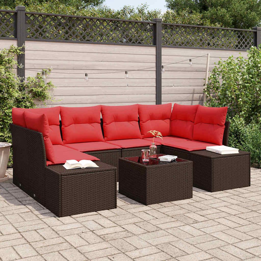 Havesofa Sæt med pude 7 stk Brun polyrattan