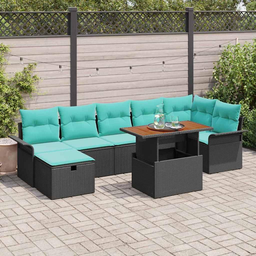 Havesofa Sæt med pude med opbevaring 8 stk Sort polyrattan