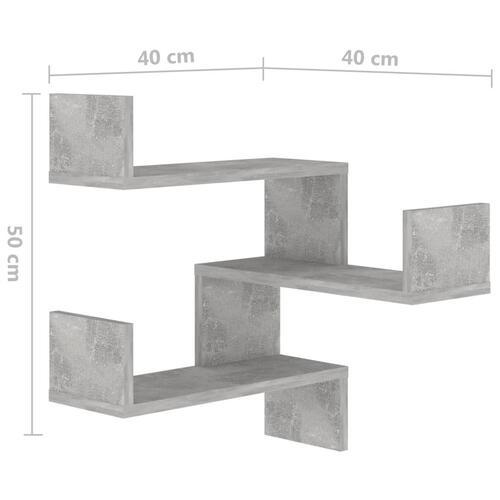Væghængte hjørnehylder 2 stk. 40x40x50 cm spånplade betongrå